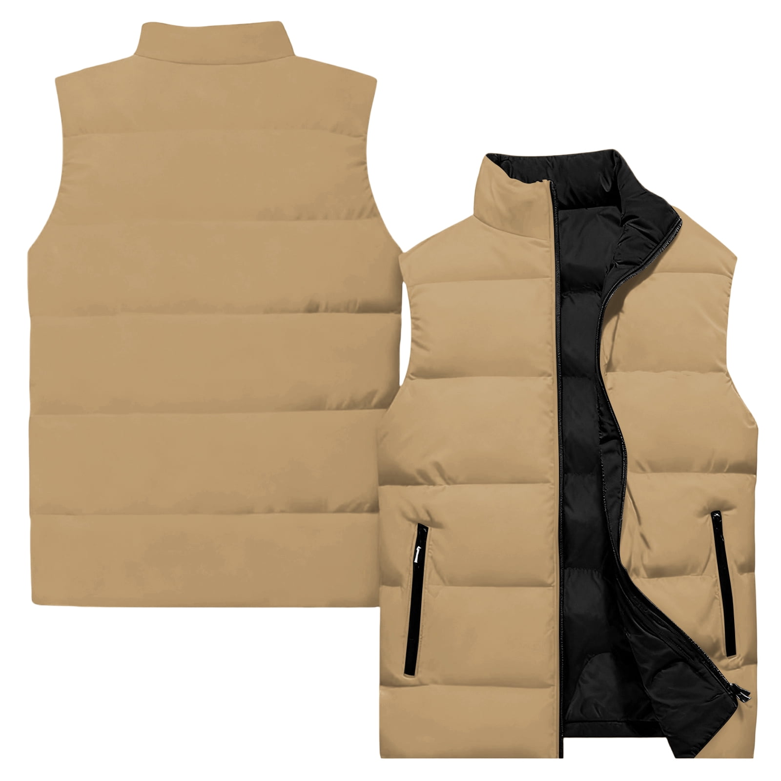 Men Puffer Vest Quilted Sleeveless Outerwear Vest Stand Collar Solid Down Jacket Winter Warm Puffy Casual Full Zipper Coat for Hiking Golf Outdoor Yellow XL
