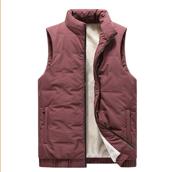 Men Puffer Vest Quilted Down Sleeveless Down Vest Stand Collar Solid Color Vest Jacket Outerwear Warm Winter Casual Full Zipper Jacket Outerwear for Hiking Golf Outdoor,Red L