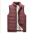thumbnail image 1 of Men Puffer Vest Quilted Down Sleeveless Vests Stand Collar Solid Down Jacket Winter Warm Casual Full Zipper Streetwear for Running Golf Outdoor,Red 5XL, 1 of 3
