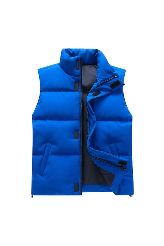 Men Puffer Vest Sleeveless Full Zipper Vest Quilted Down Waterproof Windproof Down Jacket Stand Collar Warm Winter Casual Puffy Streetwear for Hiking Golf Outdoor,Blue 2XL