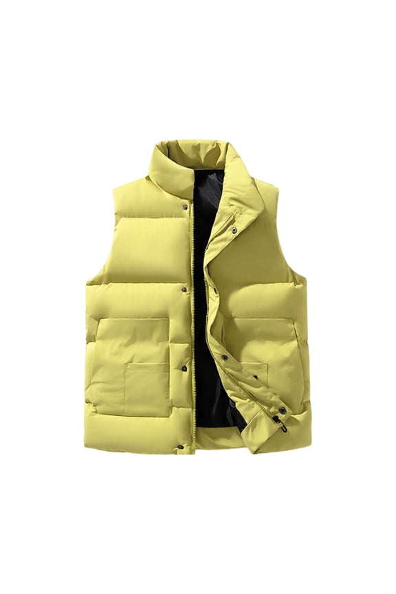 Men Puffer Vest Sleeveless Zipper Down Vest Quilted Down Waterproof Windproof Down Jacket Stand Collar Winter Padded Casual Jacket Outerwear for Golf Running Outdoor,Yellow L