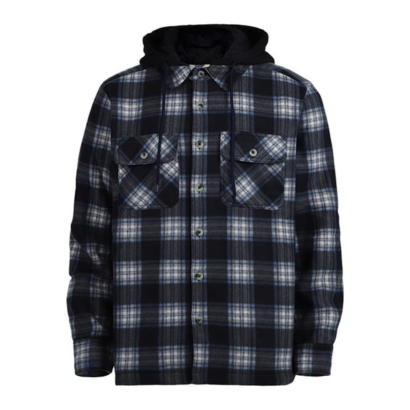 Men Pullover Hoodies Plaid Jacquard Long Sleeve Drawstring Hipster Casual Hooded Sweatshirts with Kanga Pockets Dark Blue XXXXL