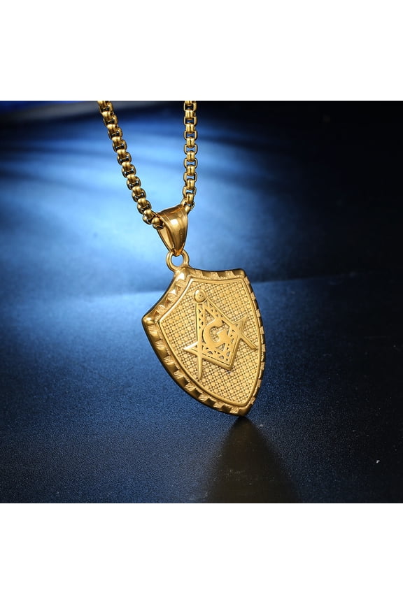 Men Punk 14K Yellow Gold Freemason Masonic Pendants Crystal Star of David Masonic Necklaces for Men