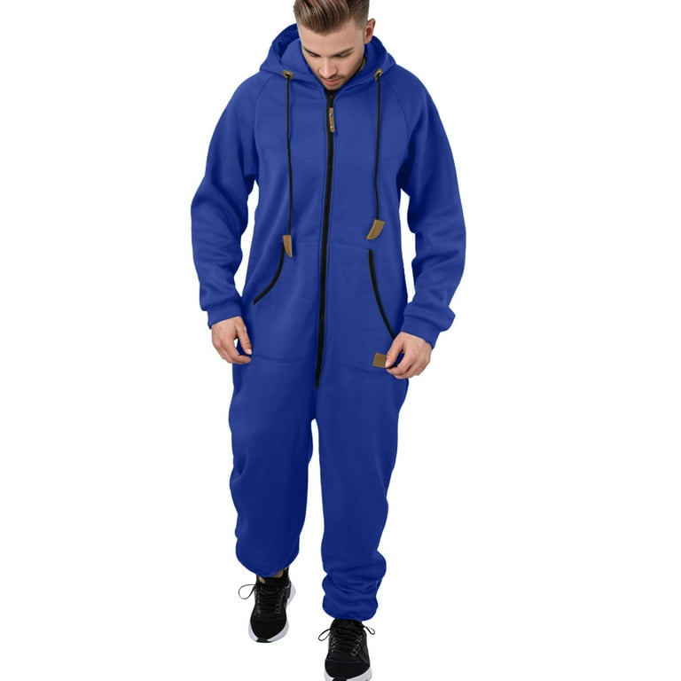 Men Pure Color Splicing Autumn Mens Sweat Outfits Winter Casual Hoodie Print Zipper Jumpsuit Hood Solid Rompe 1 Piece Suit Work Coverall Jumpsuit Outfits for Men Mens Boiler Suit Walmart
