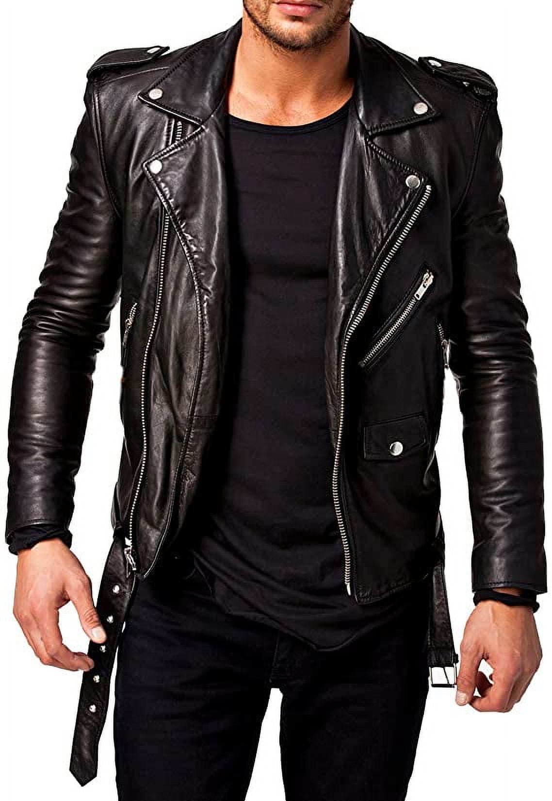 Men's Genuine Lambskin Leather Jacket, Vintage Motorcycle Biker