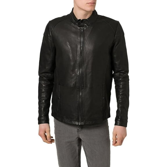 Men Pure Genuine Leather Jacket Lambskin Winter Vintage Motorcycle Biker Black A015