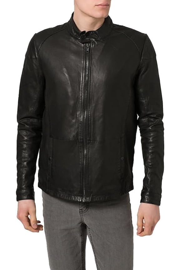 Men Pure Genuine Leather Jacket Lambskin Winter Vintage Motorcycle Biker Black A015