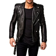 Men Pure Genuine Leather Jacket Lambskin Winter Vintage Motorcycle Biker Black L