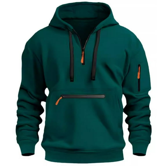 Men Quarter Zip Tactical Hoodies Pullover Vintage Cargo Hoodie Casual Workout Military Sweatshirts with Multi Pockets