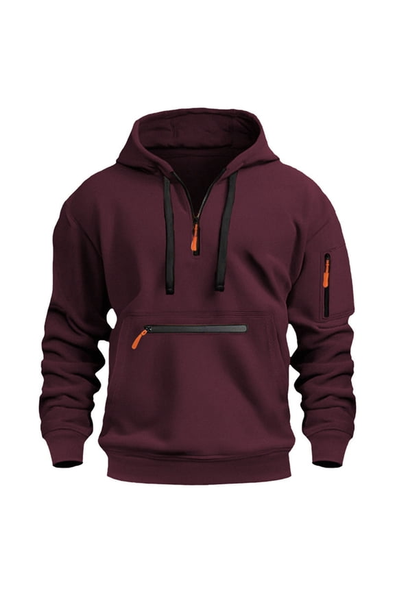 Men Quarter Zip Tactical Hoodies Pullover Vintage Cargo Hoodie Casual Workout Military Sweatshirts with Multi Pockets