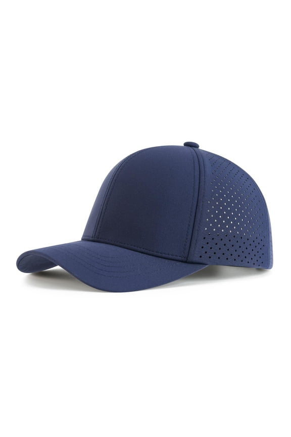 Men Quick Dry Baseball Cap Laser Cut Mesh Ball Curved Brim Snapback Hat (Blue)