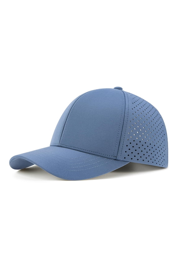 Men Quick Dry Baseball Cap Laser Cut Mesh Ball Curved Brim Snapback Hat (Blue)
