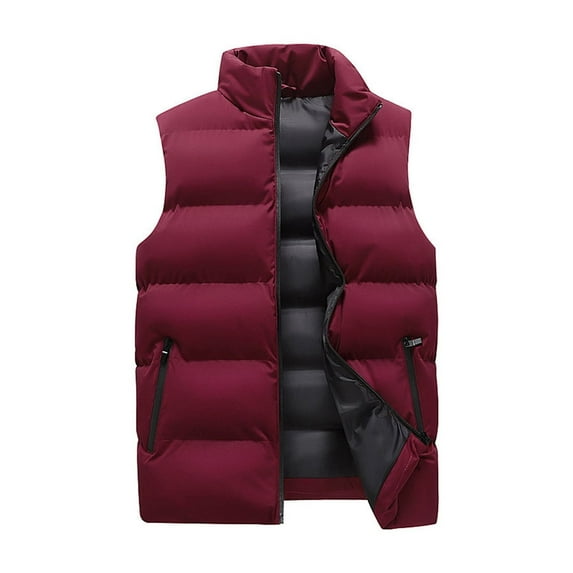 Men Quilted Puffer Vest Stand Collar Quilted Outerwear Vest Zip Up Sleeveless Lightweight Jackets with Pockets Winter Warm Casual Jacket Outerwear for Hiking Golf Outdoor,Red 4XL