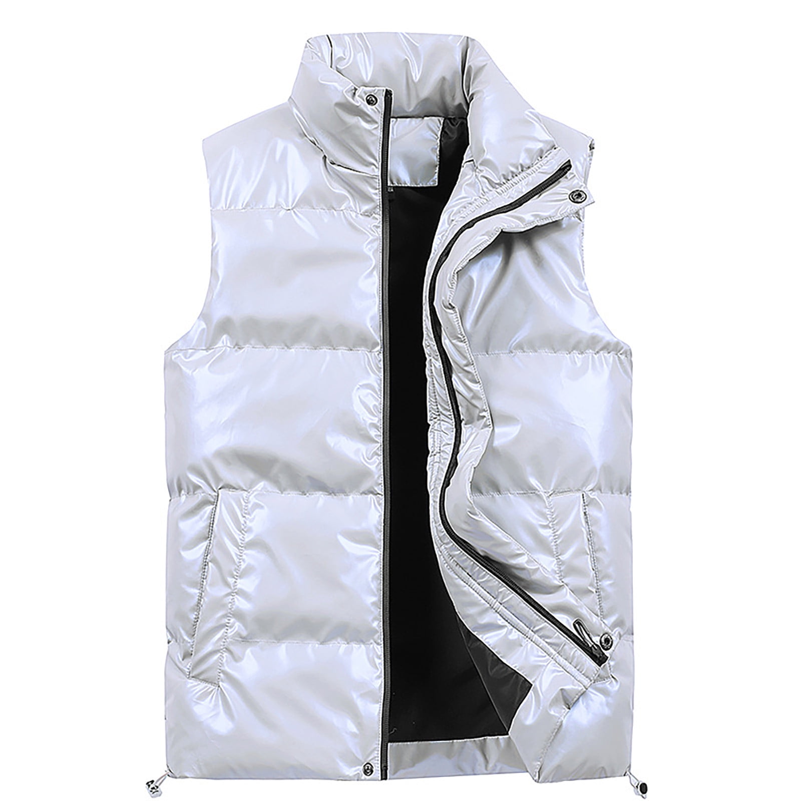 Men Quilted Puffer Vest Stand Collar Quilted Down Vests Zipper Sleeveless Lightweight Jackets with Pockets Winter Warm Casual Streetwear for Work Travel Outdoor,White XL