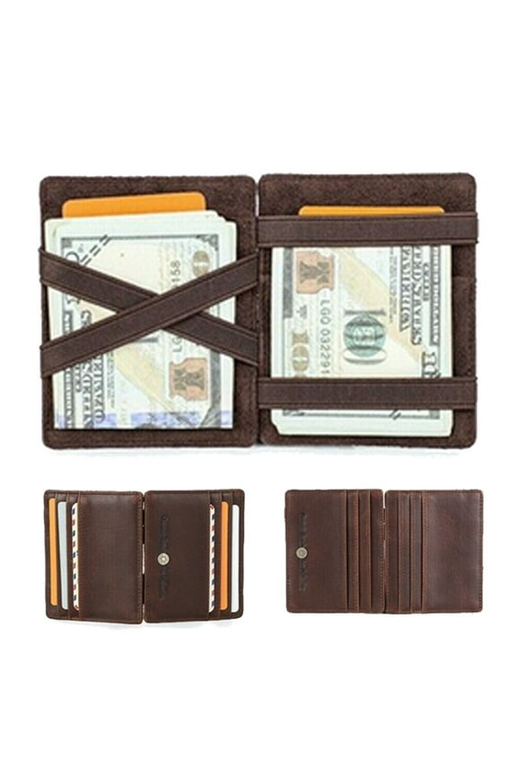 Men RFID Genuine Leather Magic Wallet Purse Money Clip coin 8 Credit Card Holder NEW