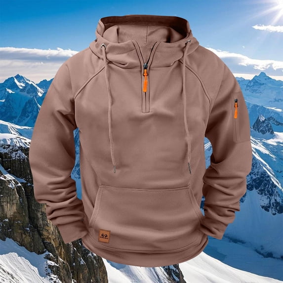 Men Raglan Pullover Multiple Pockets Half Zipper Sport Hoodie Solid Coat for Winter