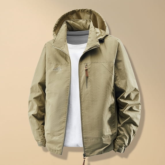 Men Rain Jacket Mens jacket Men's Solid Color Long Sleeved Hooded Workwear Detachable Hat Jacket,Men's jackets Oversized Tops for Men Fashion Cool Jackets for Men Jackets for Women Trendy