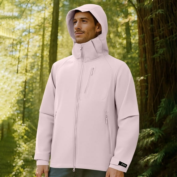 Men Raincoat Man Solid Color Windproof Water Prooft Zipper Pocket Drawstring Hooded Outdoor Jacket Coat Casual Trendy Warm Fall Winter jacket Men's Clothing Nice Tops for Men