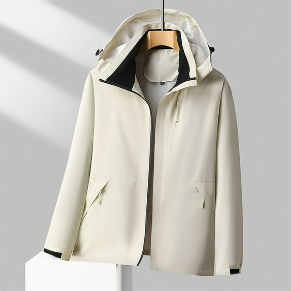 Men Raincoat Men Solid-Color Fashionable Zipper Pocket Double-sided Detachable Hat Long Sleeve Hooded Casual Outwear Jacket Casual Trendy Warm Fall Winter jacket Men's Clothing Nice Tops for Men