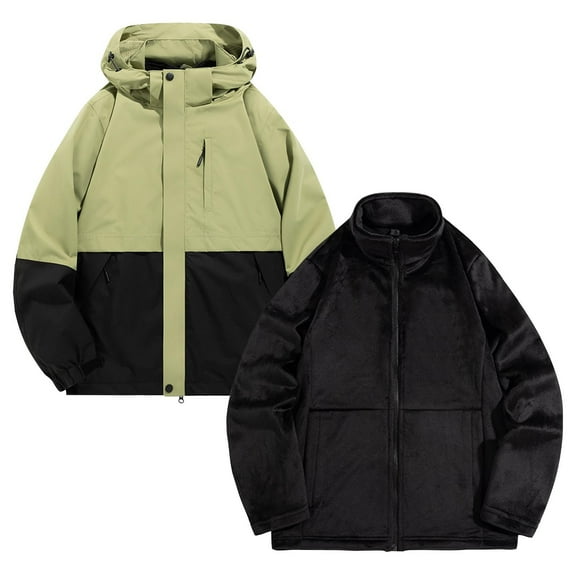 Men Raincoat Men's Outdoor Solid Color Windproof Removable Inner Liner Pocket Zipper Jacket Jackets for Men, Casual Trendy Zip Up Jackets Men jackets