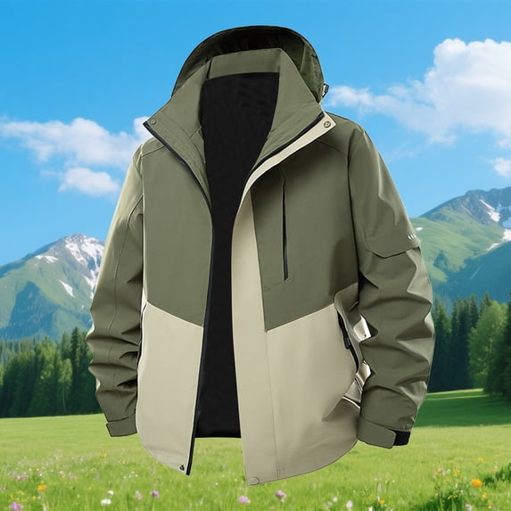 Men Raincoat Men's Solid Color Outdoor Climb Sport Run Pocket Zipper Long Sleeved Hooded Casual Trendy Warm Fall Winter jacket Men's Clothing Nice Tops for Men