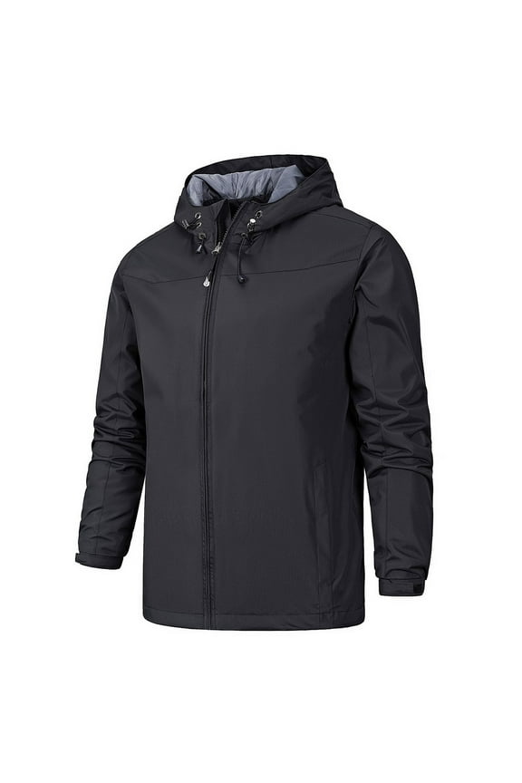 Men Raincoats Waterproof Jacket for Men Casual Classic Windbreaker Lightweight Rain Jackets Pocket Zip Up Hooded Solid Color Long Sleeve Thin Sweatshirt Clearance Autumn Winter