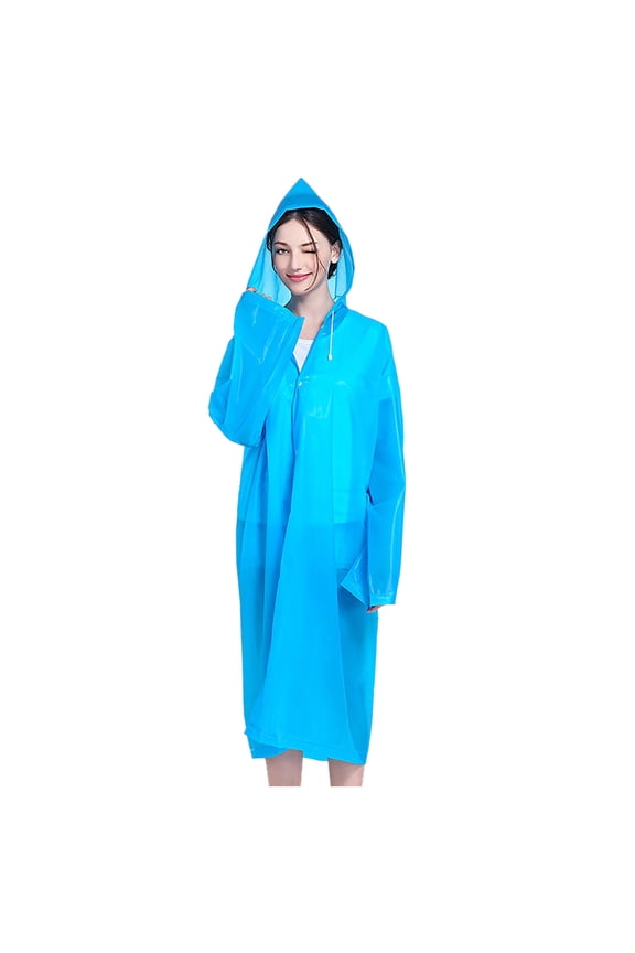 Men Rainy Season Thickened Front Opening Hooded Pocket Raincoat Umbrella Sky Blue One Size