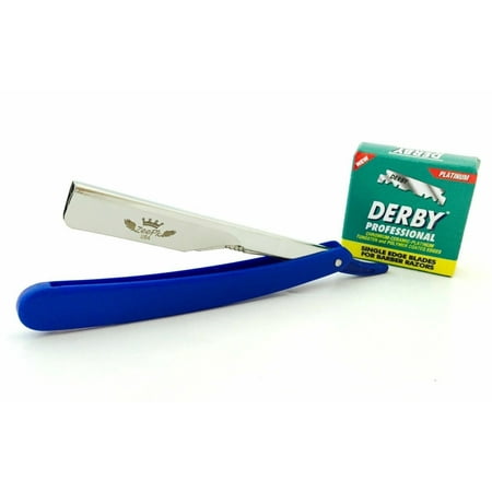 Men Razor Shave Blu Straight Edge + 100 Derby Blades High Quality Sensitive Skin