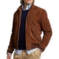 thumbnail image 1 of Men Real Suede Bomber Dark Tan Leather Jacket for him A292, 1 of 3