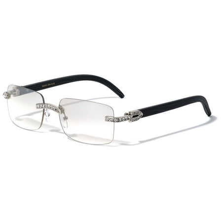 Men Rectangular Frame Clear Lens Designer Rimless Eyeglasses Rhinestones Glasses Frame Gold Diamond