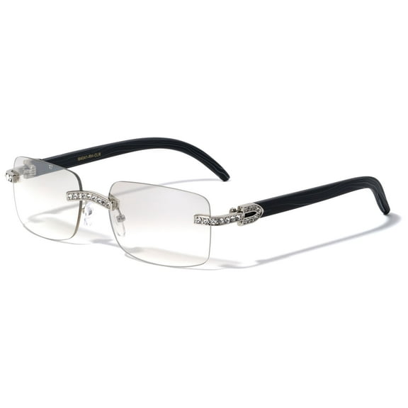 Men Rectangular Frame Clear Lens Designer Rimless Eyeglasses Rhinestones Glasses Frame Gold Diamond
