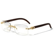 Men Rectangular Frame Clear Lens Designer Rimless Eyeglasses Rhinestones Glasses Frame Gold Diamond