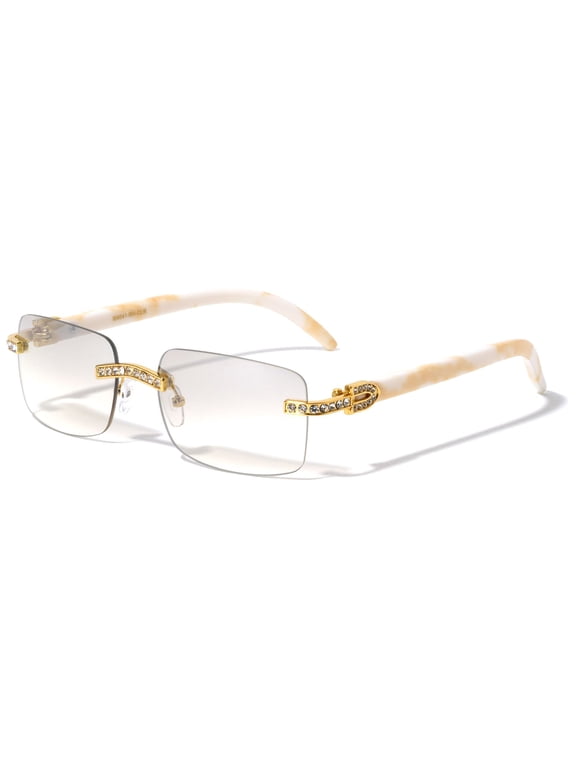 Men Rectangular Frame Clear Lens Designer Rimless Eyeglasses Rhinestones Glasses Frame Gold Diamond