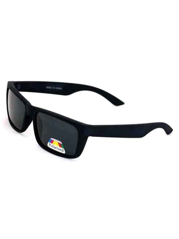 Men Rectangular Matte Black Soft Polarized Sunglasses - UV400 Protection Biker