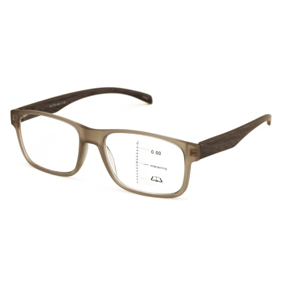 Men Rectangular Progressive Reading Glasses - No Line Clear on Top Bifocal Reader - Wood Grain Printed Temple ZT114 +2.00