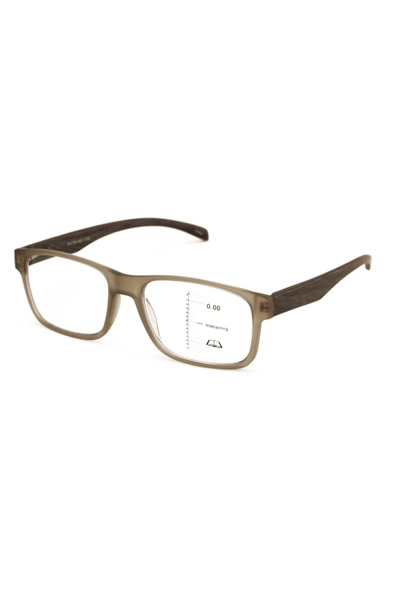 Men Rectangular Progressive Reading Glasses - No Line Clear on Top Bifocal Reader - Wood Grain Printed Temple ZT114 +2.00