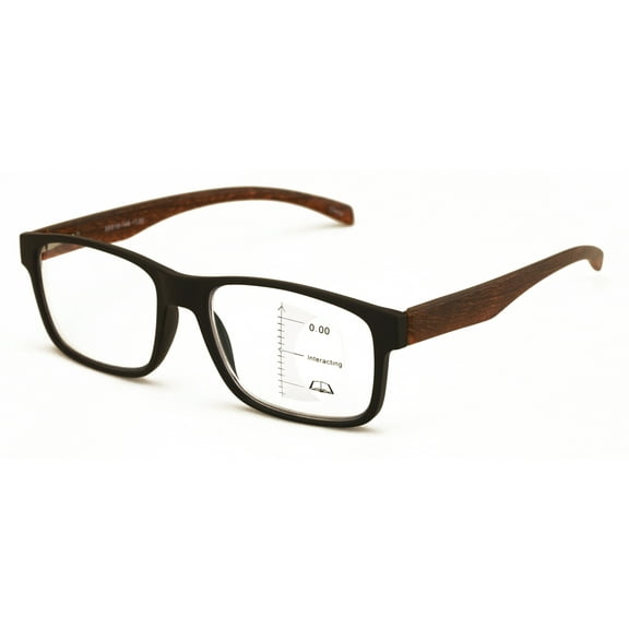 Men Rectangular Progressive Reading Glasses - No Line Clear on Top Bifocal Reader - Wood Grain Printed Temple ZT114 +2.00