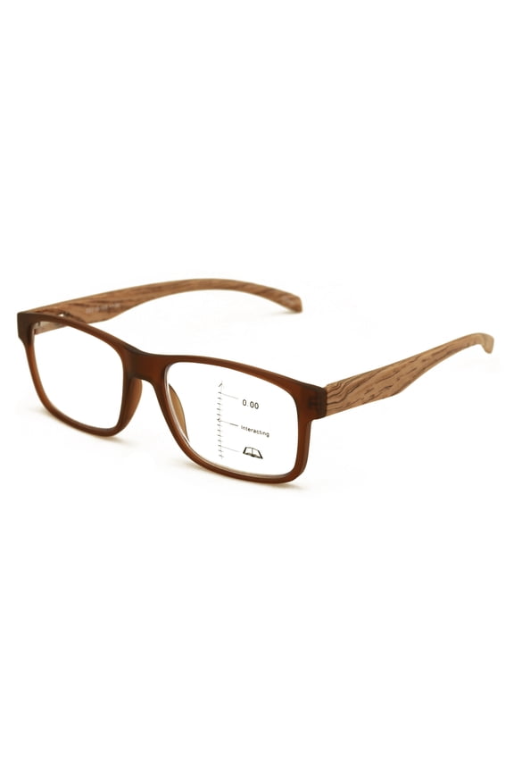 Men Rectangular Progressive Reading Glasses - No Line Clear on Top Bifocal Reader - Wood Grain Printed Temple ZT114 +2.25