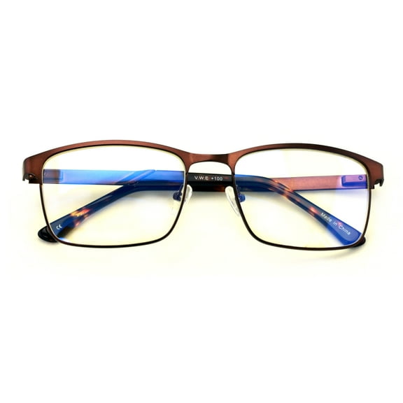 Men Rectangular Stainless Steel Reading Glasses Anti Blue Ray Lens - Computer Reader - Wide Fitment