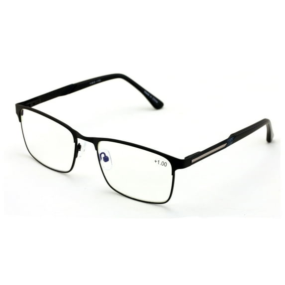 Men Rectangular Stainless Steel Reading Glasses Anti Blue Ray Lens - Computer Reader - Wide Fitment