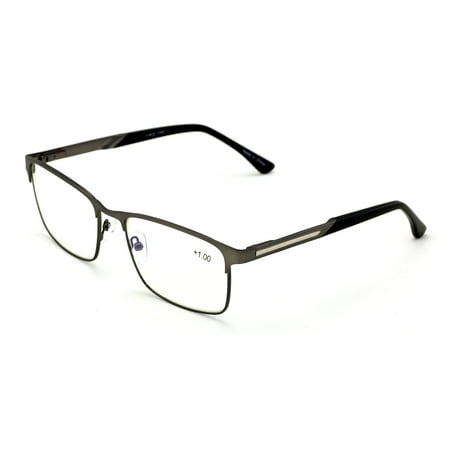 Men Rectangular Stainless Steel Reading Glasses Anti Blue Ray Lens - Computer Reader - Wide Fitment