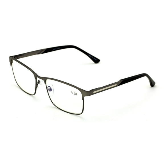 Men Rectangular Stainless Steel Reading Glasses Anti Blue Ray Lens - Computer Reader - Wide Fitment