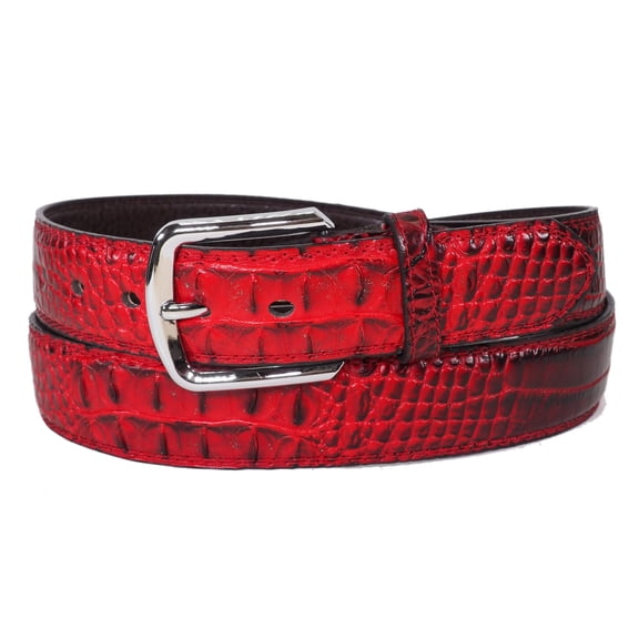 Men Red Faux Crocodile Alligator Skin Leather Belt