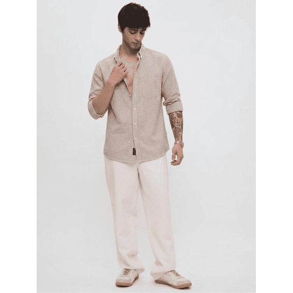 Men Regular Fit Striped Cotton Linen Shirts