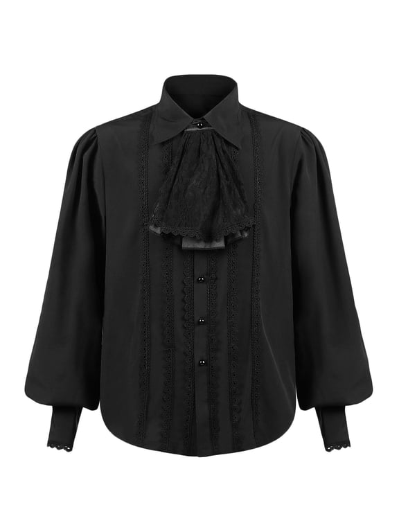 Men Renaissance Shirt Retro Long Sleeve Victorian Steampunk Gothic Button Up Medieval Halloween Festival Clothing (3X-Large, Black)