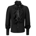 thumbnail image 1 of Men Renaissance Shirt Retro Long Sleeve Victorian Steampunk Gothic Button Up Medieval Halloween Festival Clothing (XX-Large, Black 01), 1 of 4