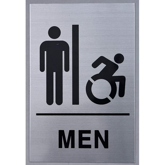 Men Restroom - Sign. (Aluminium, Brush Silver,Size 6x9)