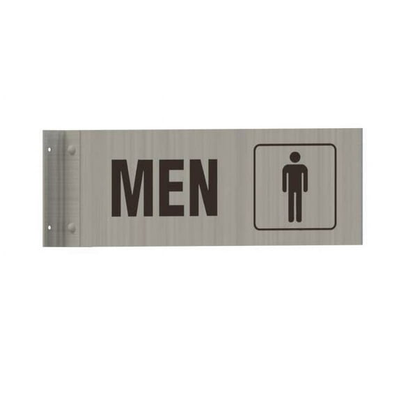 Men Restroom Sign -Two-Sided/Double Sided Projecting, Corridor and Hallway Sign (Aluminum, Silver, 4x12 Inch)-The Hallway Line(ref062022)