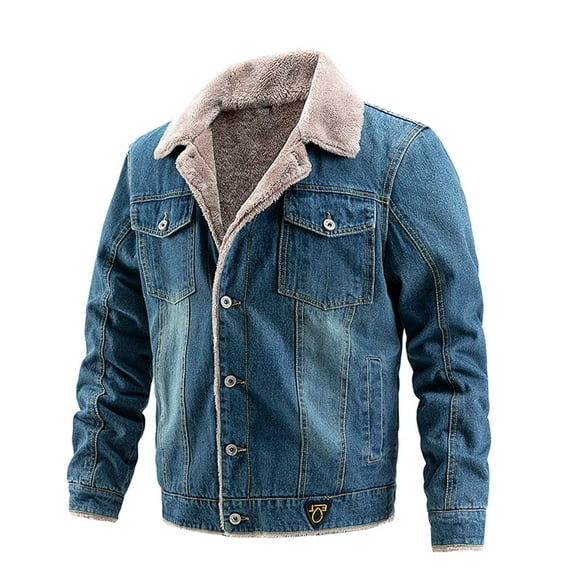 Men Retro Denim Jacket Casual Lapel Long Sleeve Autumn Winter Warm Coat with Pockets Buttons Stylish Blouse Outerwear