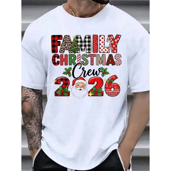 Men Retro Family Christmas Crew 2026 Squad Round Neck Men T‑Shirt
